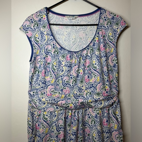 Boden Margot Paisley Floral Jersey Cap Sleeve Sheath Stretchy White Dress 10P - Picture 3 of 14